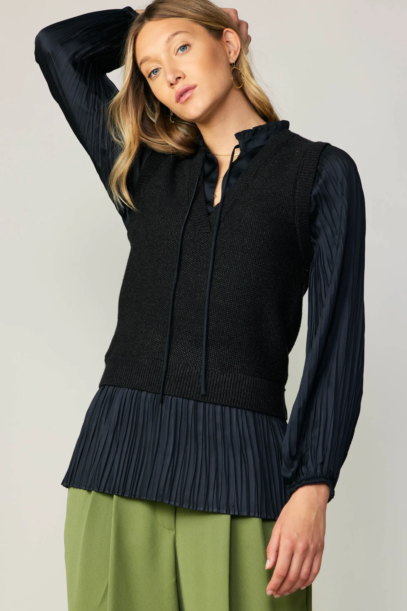 Pleated Blouse Sweater Vest