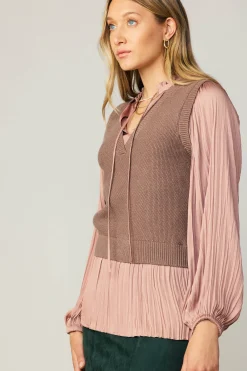 Pleated Blouse Sweater Vest