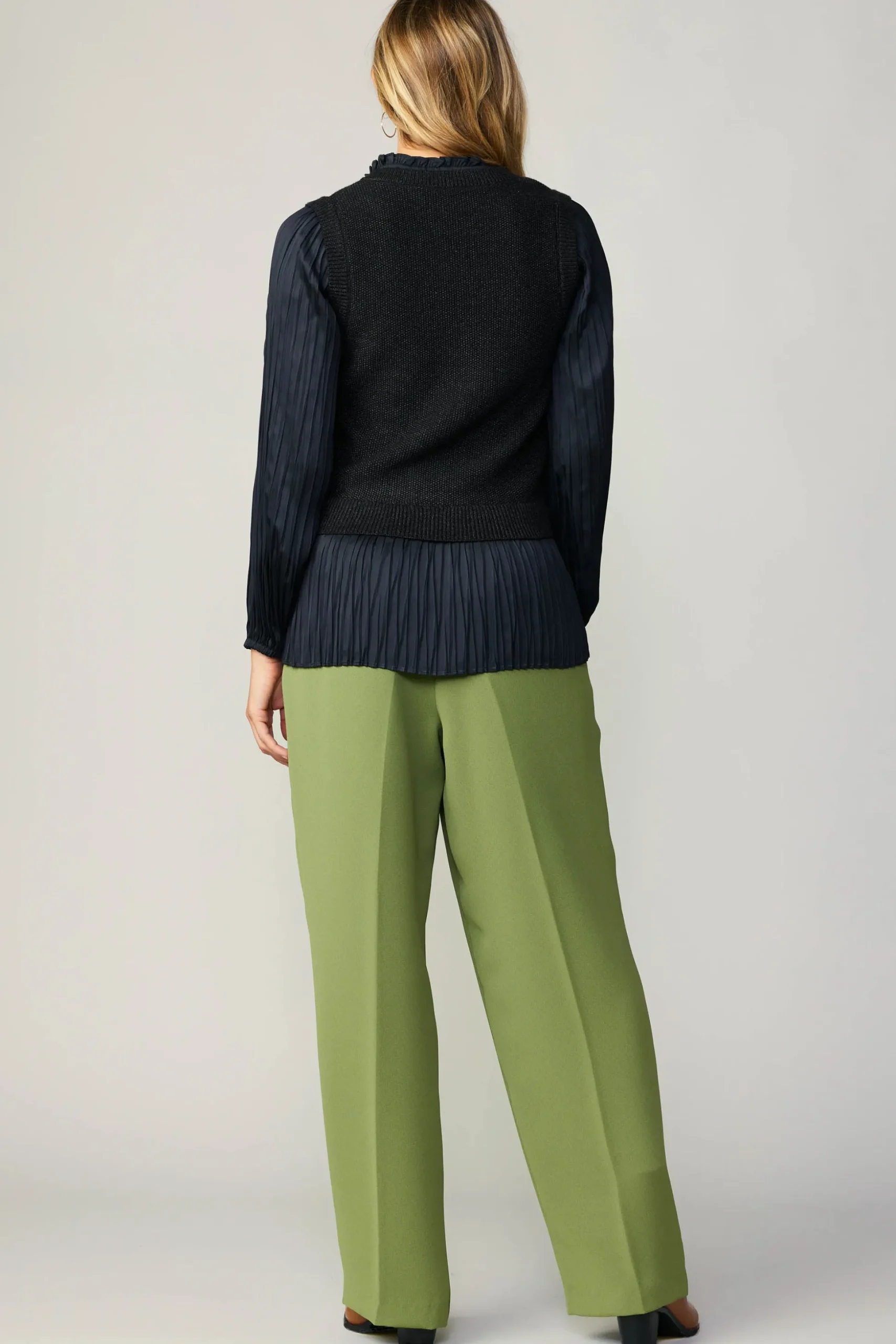 Pleated Blouse Sweater Vest