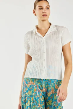 Pleated Button Down Top