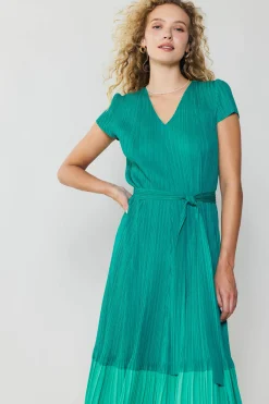 Pleated Colorblock Midi Dress
