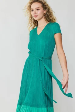 Pleated Colorblock Midi Dress