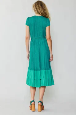 Pleated Colorblock Midi Dress
