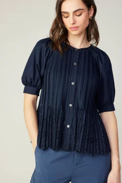 Pleated Eyelet Blouse