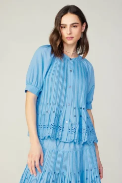 Pleated Eyelet Blouse