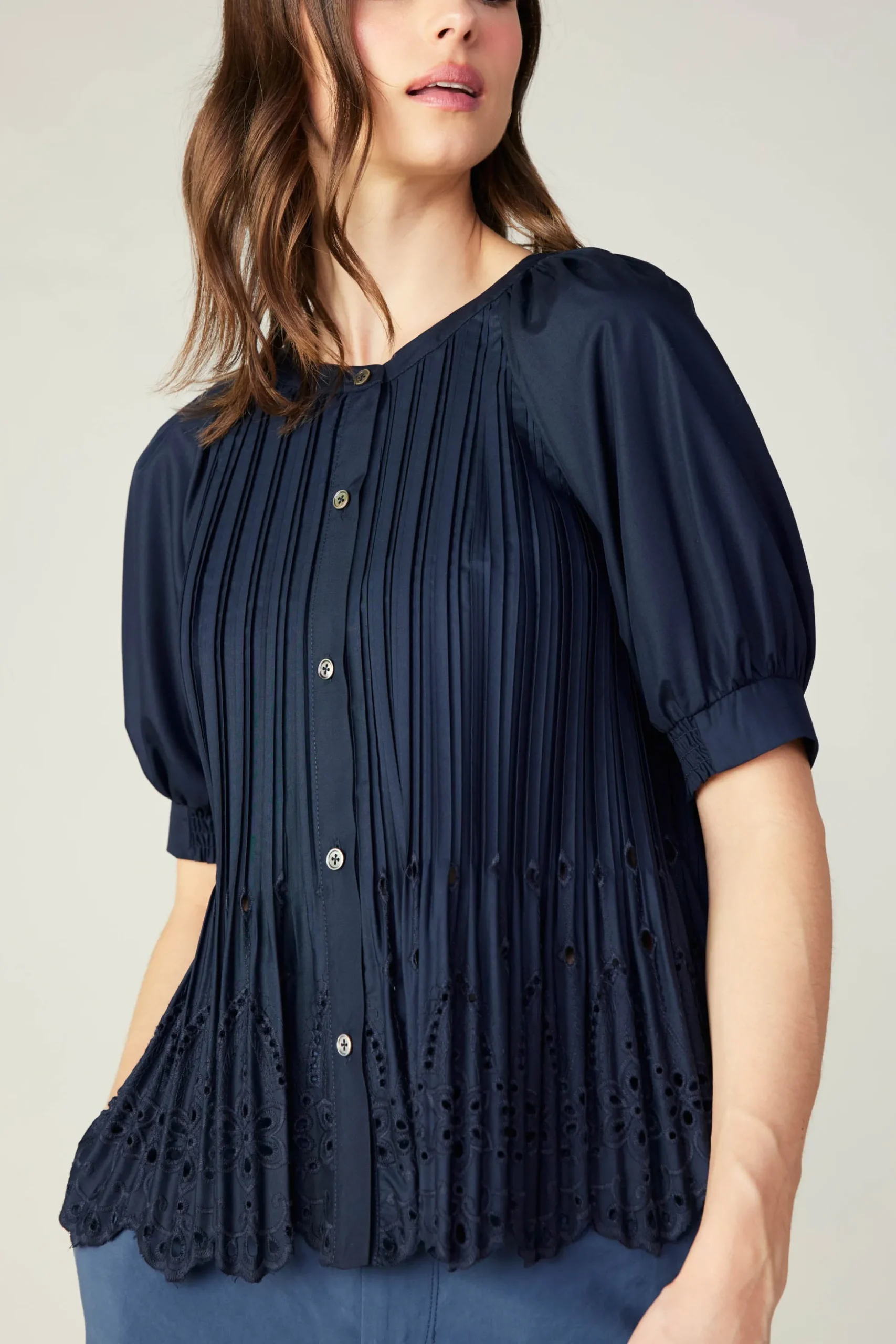 Pleated Eyelet Blouse