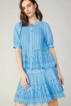 Pleated Eyelet Blouse