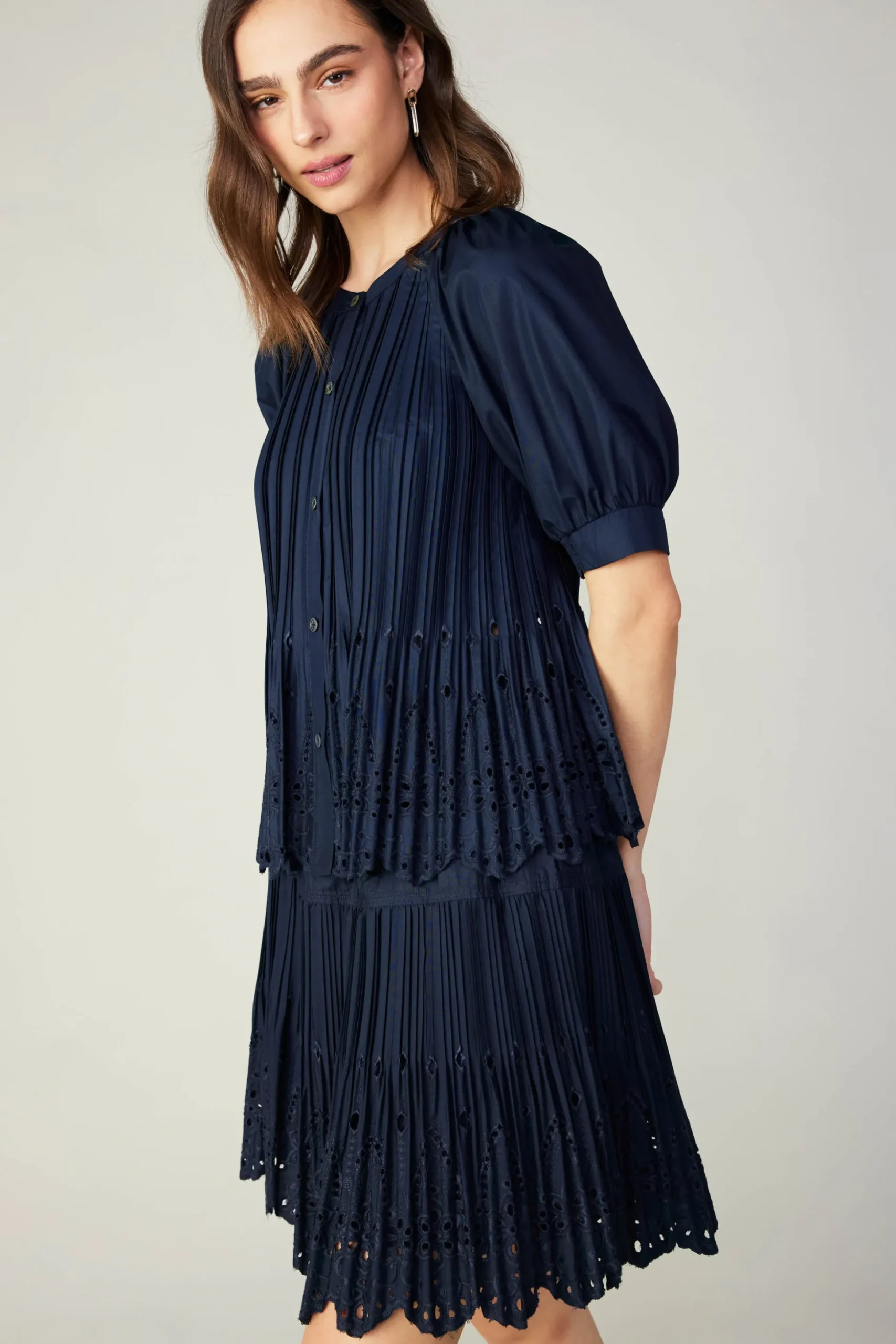 Pleated Eyelet Blouse