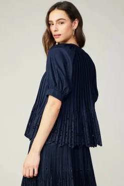Pleated Eyelet Blouse