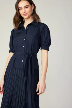 Pleated Eyelet Midi Dress