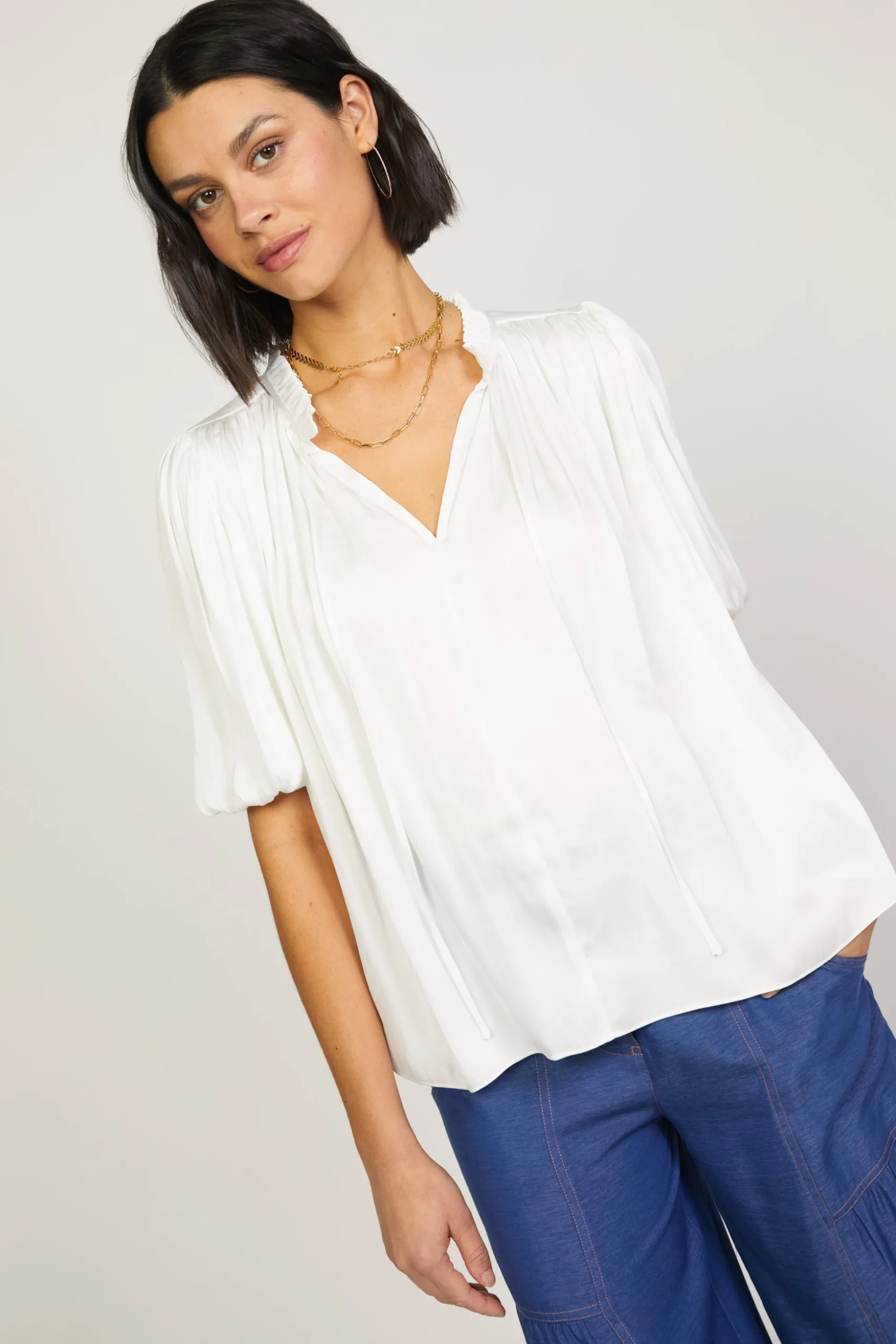 Pleated Puff Sleeve Blouse