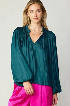 Pleated Puffed Sleeve Blouse