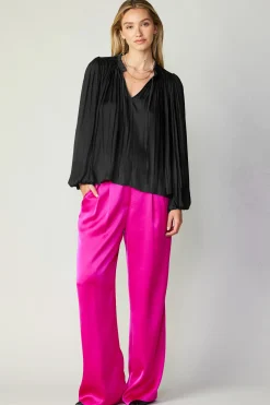 Pleated Puffed Sleeve Blouse