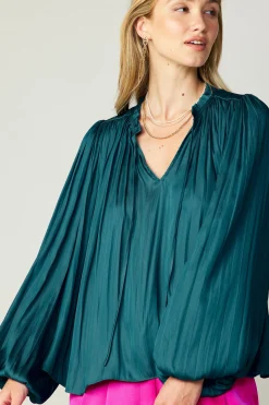 Pleated Puffed Sleeve Blouse