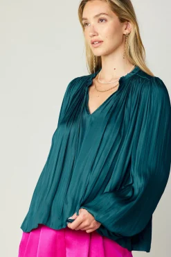 Pleated Puffed Sleeve Blouse
