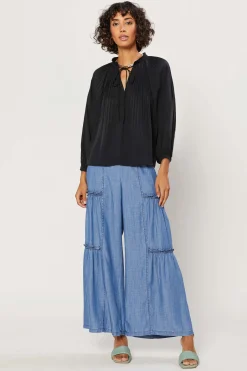 Pleated Split Neck Top