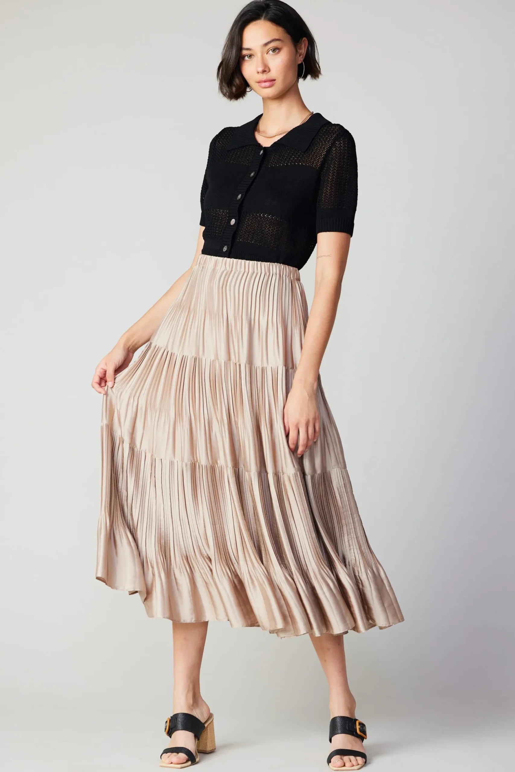 Pleated Tiered Midi Skirt