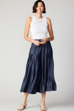 Pleated Tiered Midi Skirt