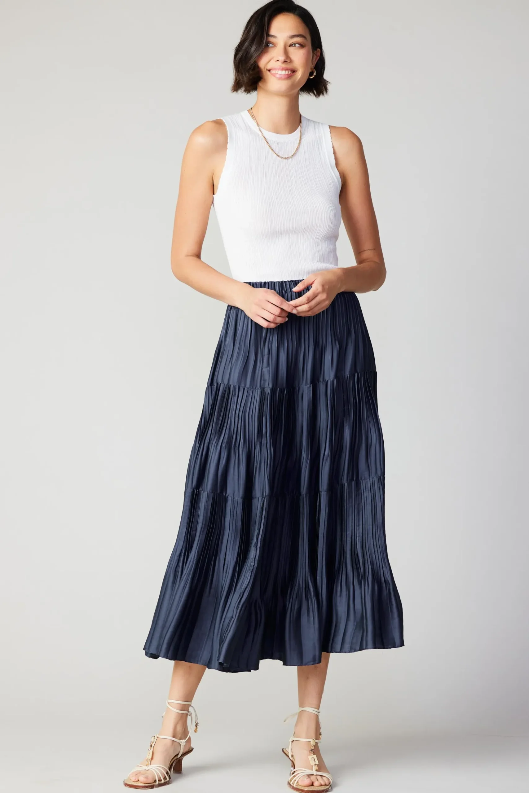 Pleated Tiered Midi Skirt