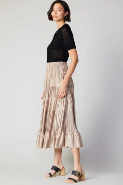 Pleated Tiered Midi Skirt