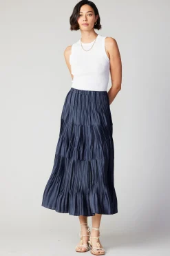 Pleated Tiered Midi Skirt