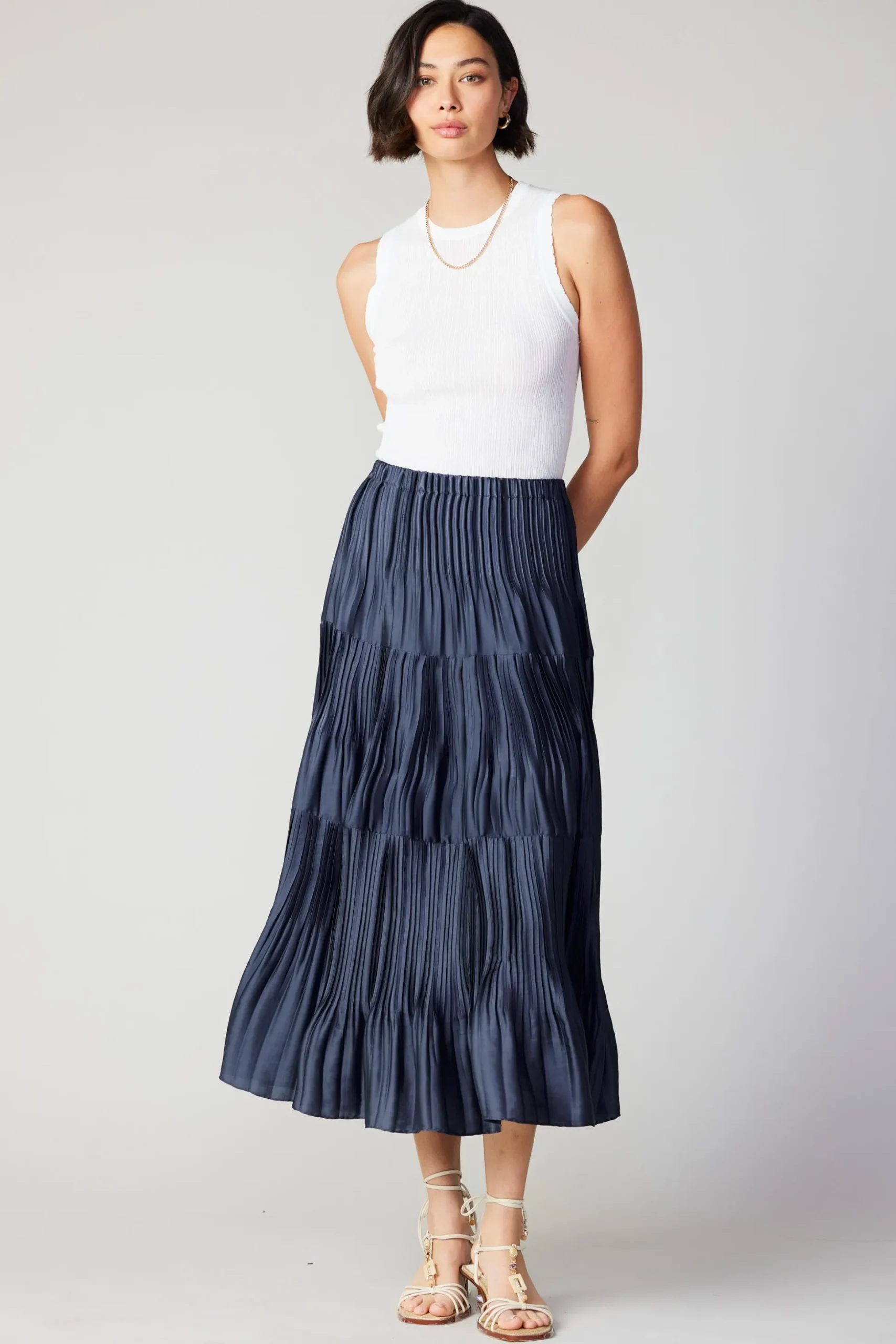 Pleated Tiered Midi Skirt