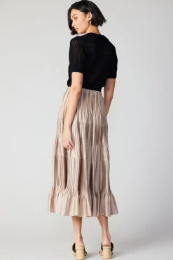 Pleated Tiered Midi Skirt