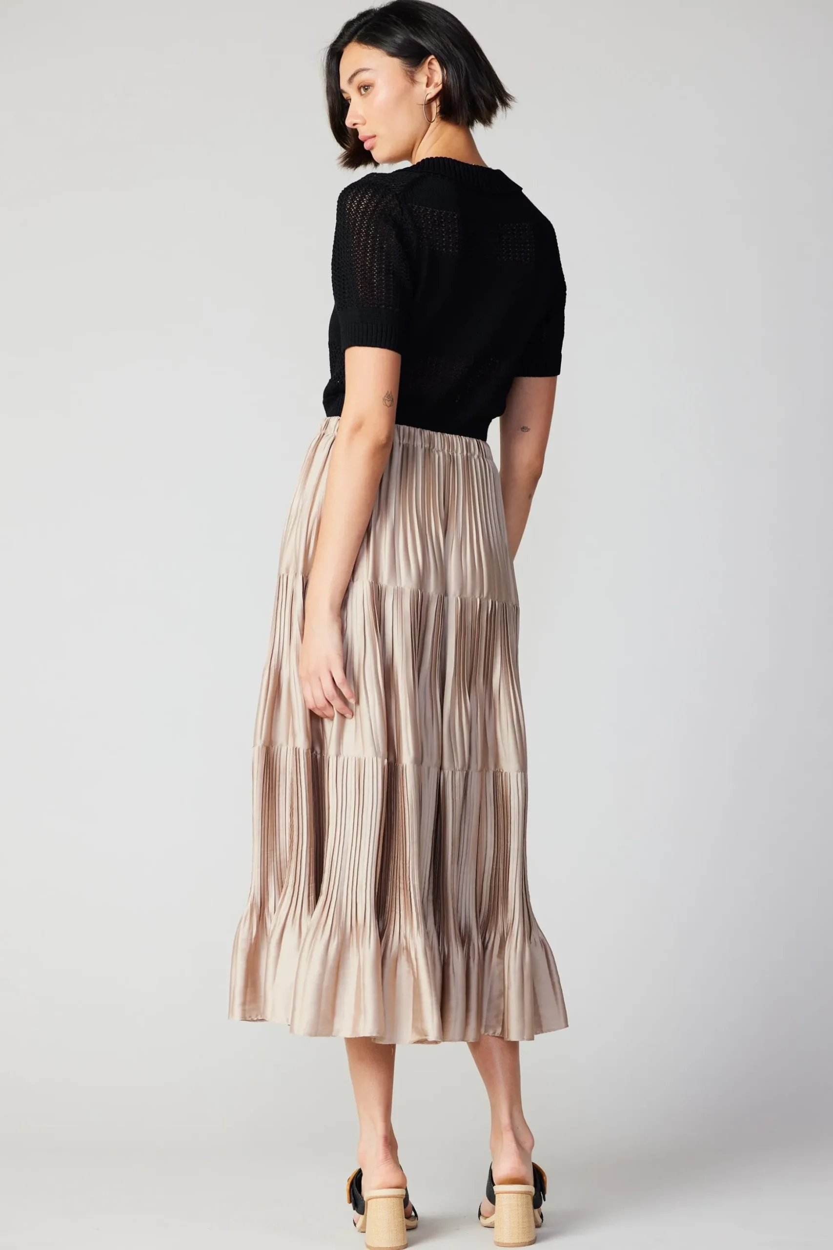 Pleated Tiered Midi Skirt