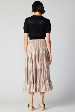 Pleated Tiered Midi Skirt