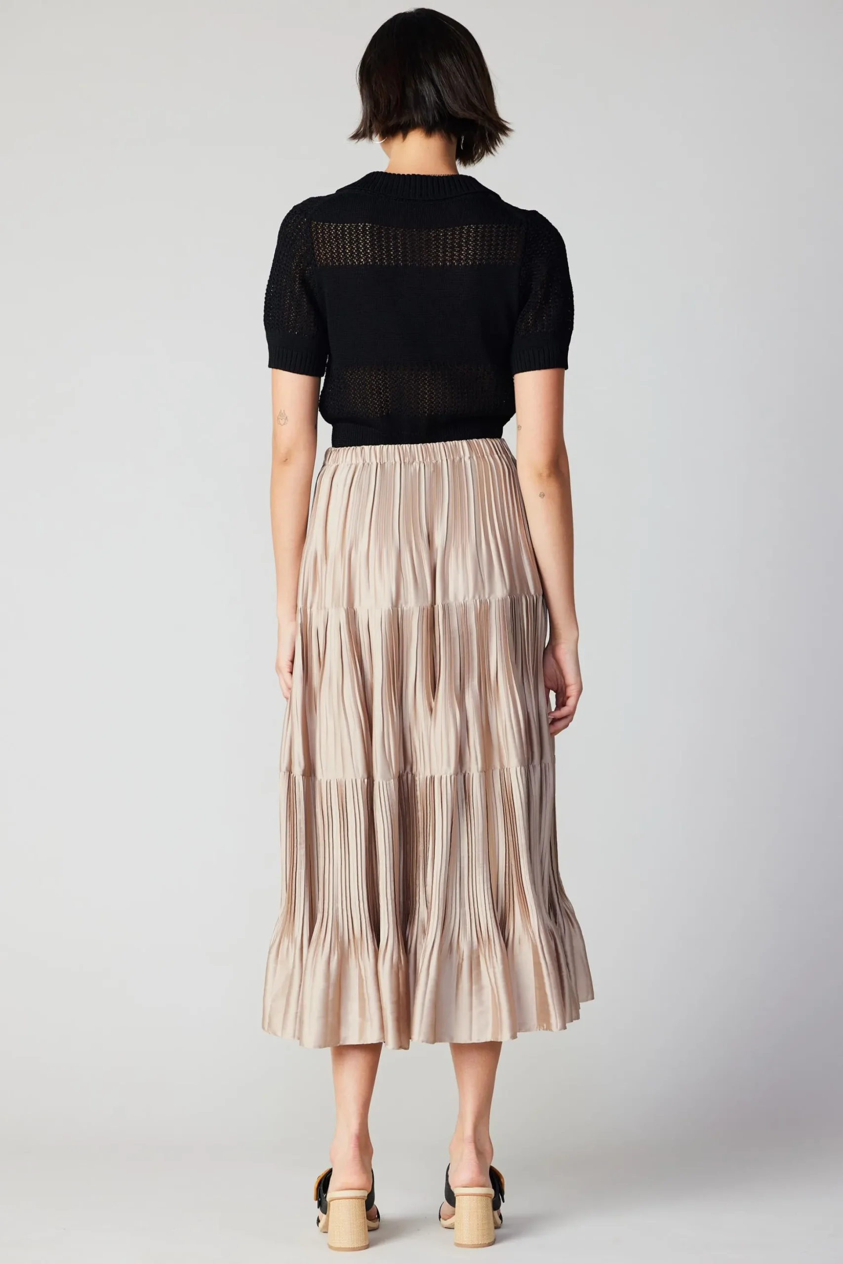 Pleated Tiered Midi Skirt