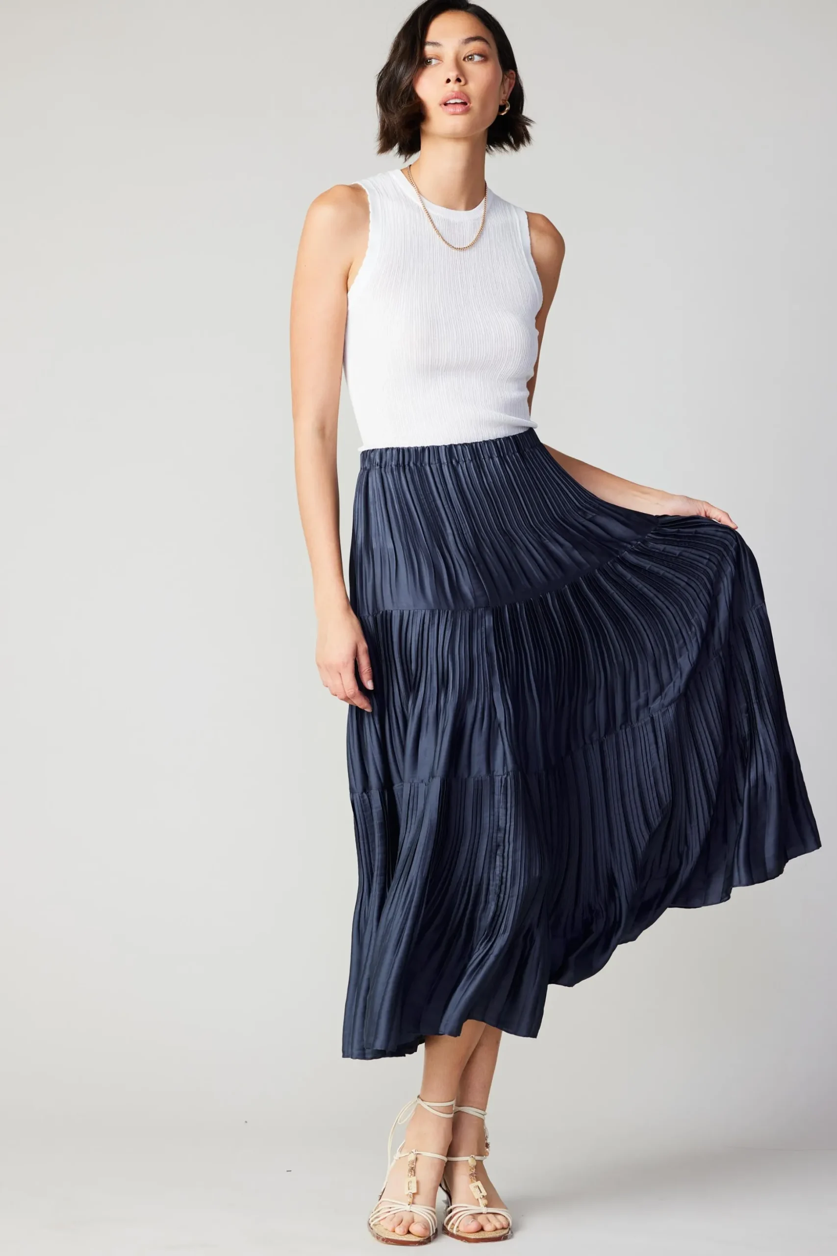 Pleated Tiered Midi Skirt