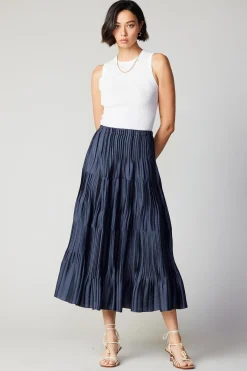 Pleated Tiered Midi Skirt