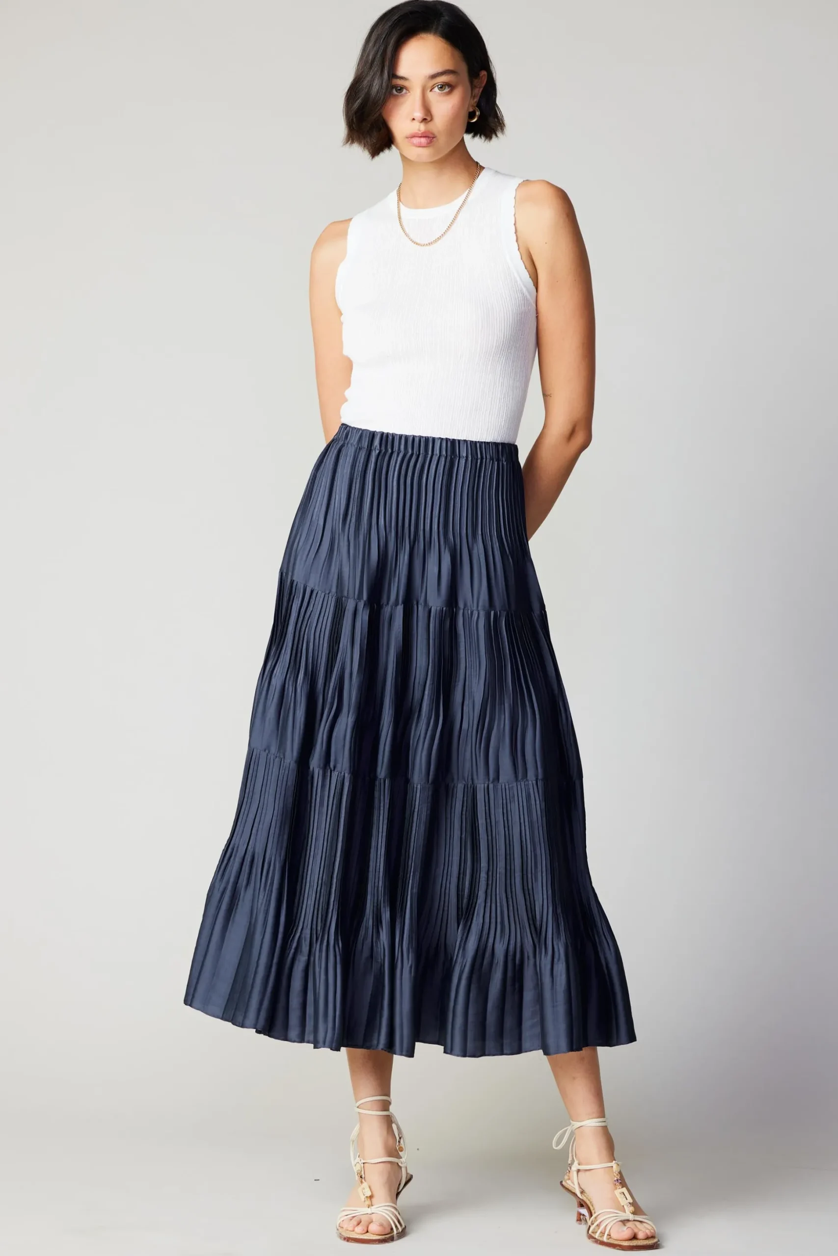 Pleated Tiered Midi Skirt