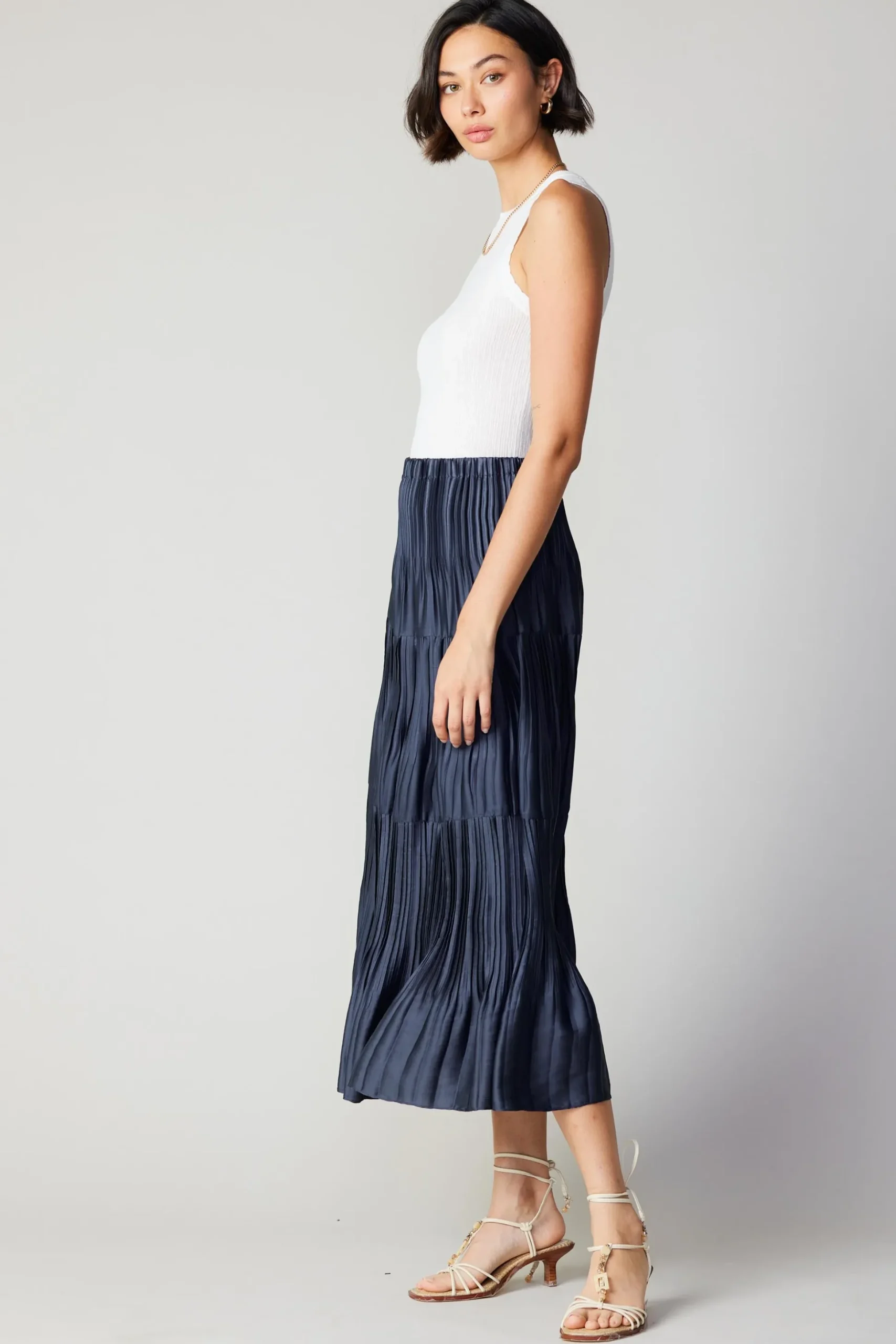 Pleated Tiered Midi Skirt