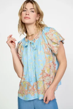 Retro Floral Bubble Sleeve Top