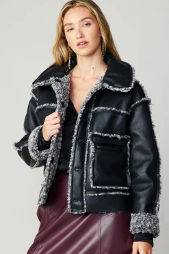 Reversible Vegan Leather Shearling Jacket