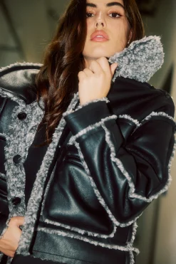 Reversible Vegan Leather Shearling Jacket