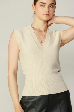Ribbed Collar Sweater Vest