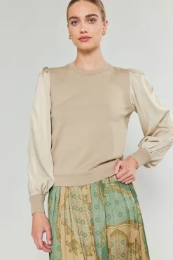 Ribbed Contrast Sleeve Sweater