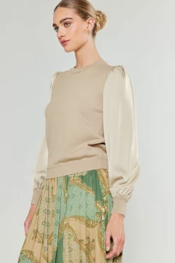 Ribbed Contrast Sleeve Sweater