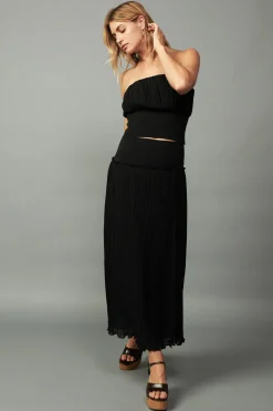 Ribbed Waist Midi Skirt