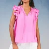 Ruffled Shoulder Sleeveless Blouse