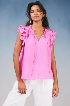 Ruffled Shoulder Sleeveless Blouse
