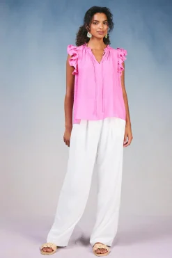 Ruffled Shoulder Sleeveless Blouse