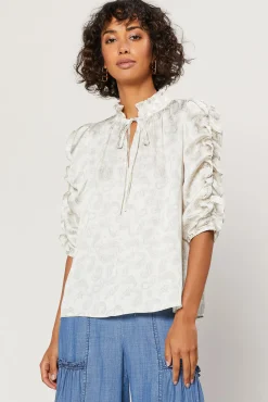 Ruffled Sleeve Jacquard Top