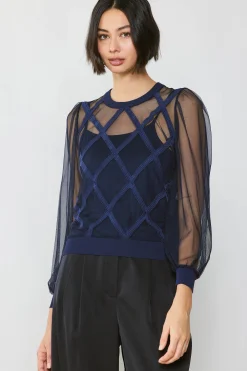 Sheer Crosshatch Cami-lined Top