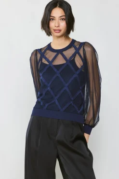 Sheer Crosshatch Cami-lined Top