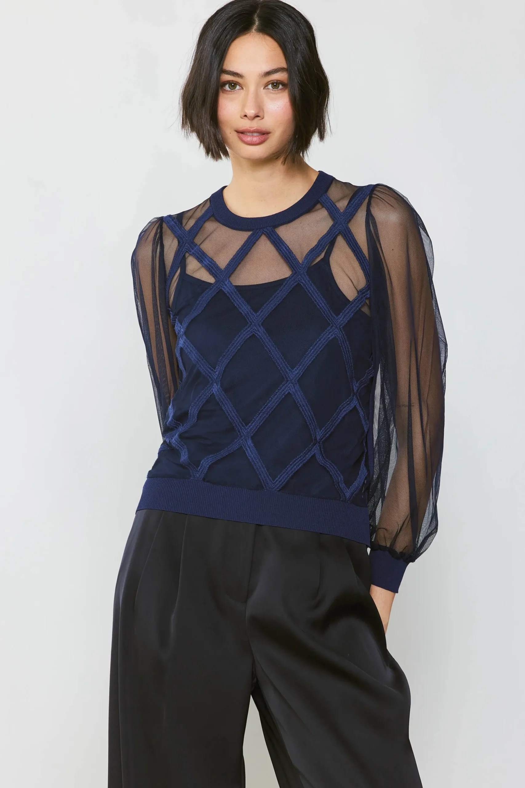 Sheer Crosshatch Cami-lined Top