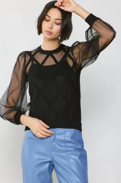 Sheer Crosshatch Cami-lined Top