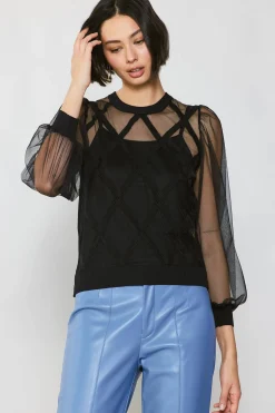 Sheer Crosshatch Cami-lined Top